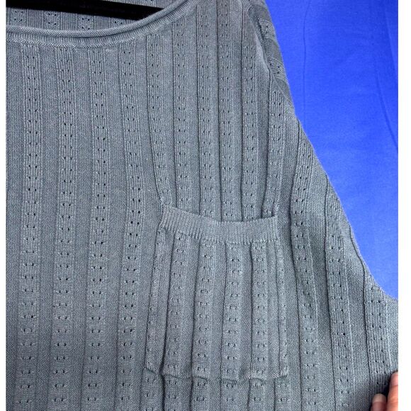 Natural Life Teal Love Flower Ribbed Cropped Cable Knit Crewneck Sweater Boho XL - Picture 7 of 9